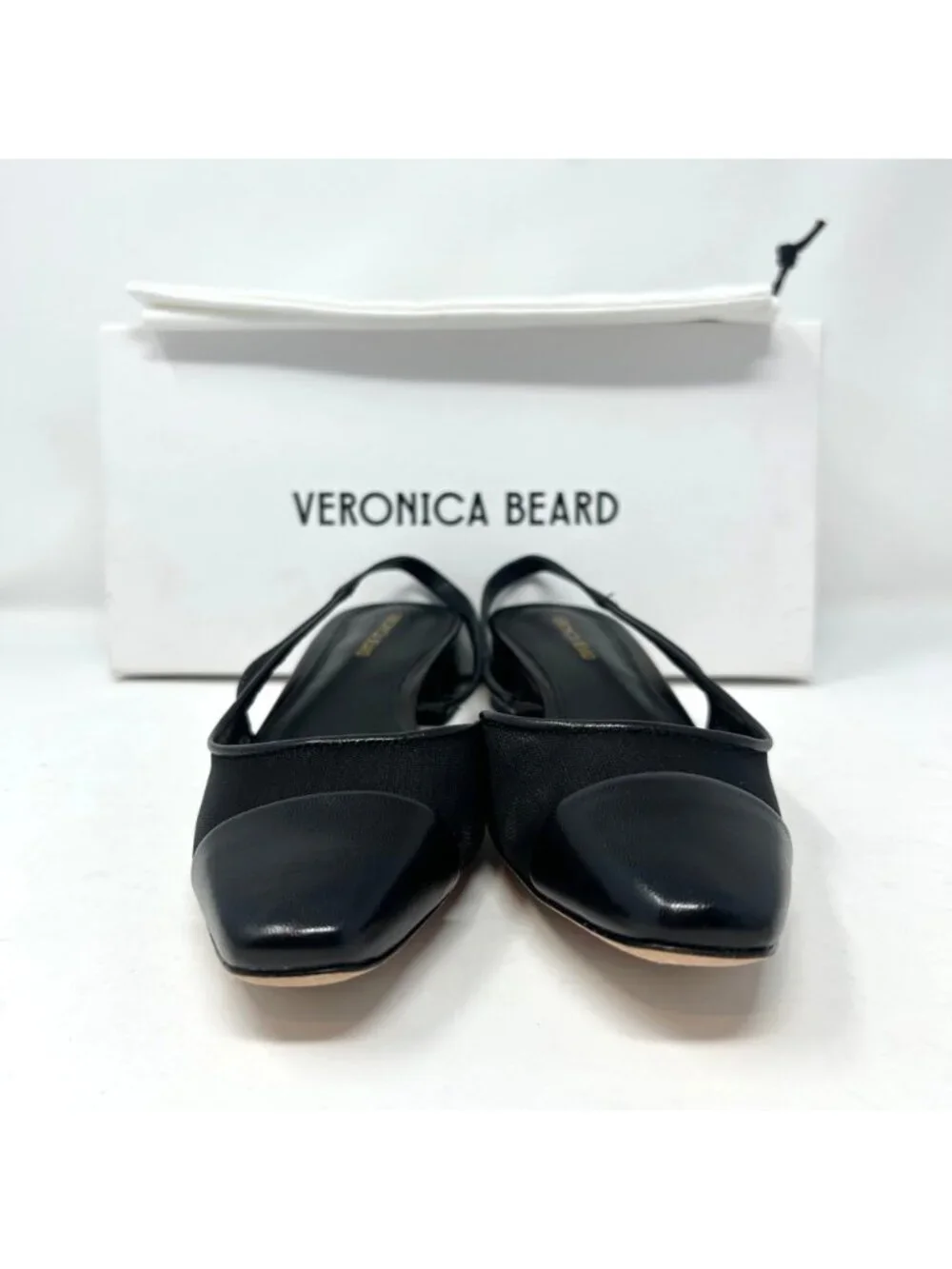 Veronica Beard Cecile Black Mesh Leather Cap Toe Slingback Heels Pumps 6.5M